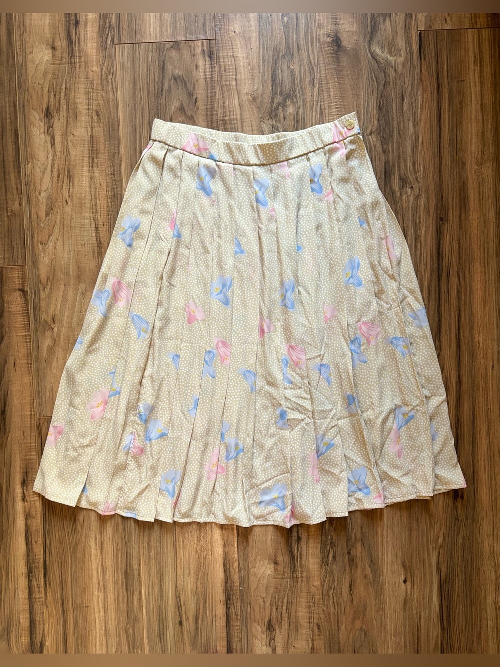 Vintage James Kenrob Pleated Midi Skirt USA Floral Polka Dot Pastel Cottagecore